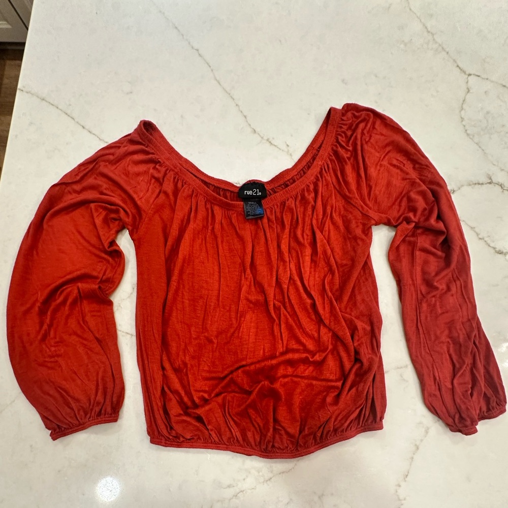 Rue21 Red Ruched Blouse with Elasticized Hem